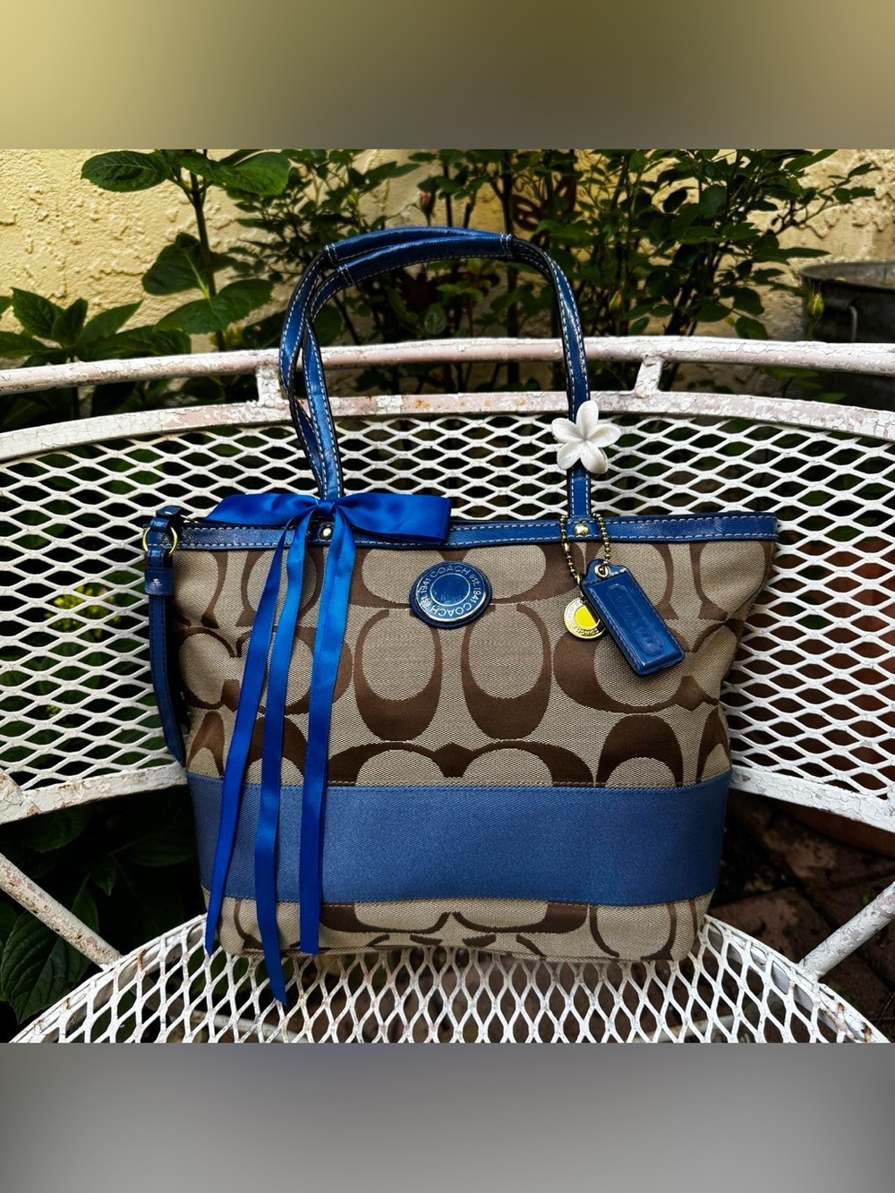 Y2K Coach Blue & Brown Monogramed Mini Tote